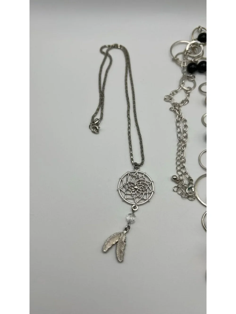 Set Of 3 Silver-Tone Necklaces With Dreamcatcher Beaded Rings & Ornamental Desig
